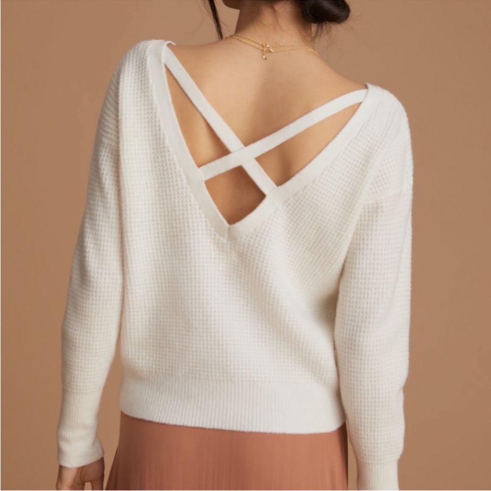 ✨Anthropologie Maeve Cross Back Sweater ✨ 
Ivory, Size: XL ✨NWT!✨ - Picture 2 of 4